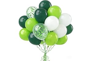 50pcs Dark Green and White Balloons Set - 12inch Party Balloons Decor, Lime Green Balloons and Green Confetti for Birthday fo