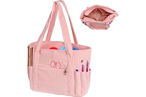 RAORAOYUE Corduroy Yarn Storage Organizer Bag, Knitting Bag Crochet Bag Organizer, Knitting Needles and Accessory, Crochet Tr