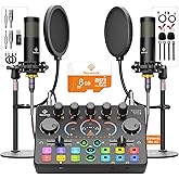 Podcast Equipment Bundle for 2, with XLR Dynamic Microphone, TF card, 5RGB,Surround Sound,Suitable for Live Streaming/TikTok/YouTube, Compatible with iOS,Android,PC,Camera RS2