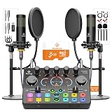 Podcast Equipment Bundle for 2, with XLR Dynamic Microphone, TF card, 5RGB,Surround Sound,Suitable for Live Streaming/TikTok/YouTube, Compatible with iOS,Android,PC,Camera RS2