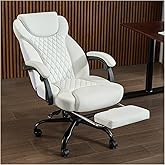 amseatec Office Chair, Big and Tall Office Chair with Foot Rest Ergonomic Chair Home Office Desk Chairs Reclining High Back Leather Chair with Lumbar Support(White)