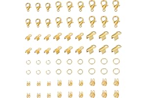 Spritewelry 990Pcs Golden Jewelry Making Accessories Kit 90pcs Lobster Claw Clasps 300pcs Jump Rings 200pcs Folding Crimp Ends 300pcs Bead Tips 100pcs Cord Ends for Leather Ribbon Jewelry Making