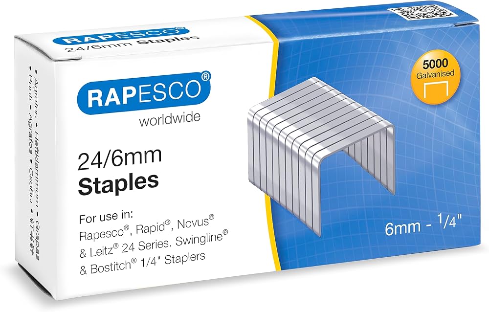 Rapesco S24602Z3 24/6mm Staples Pack of 5000 Galvanised Type 16