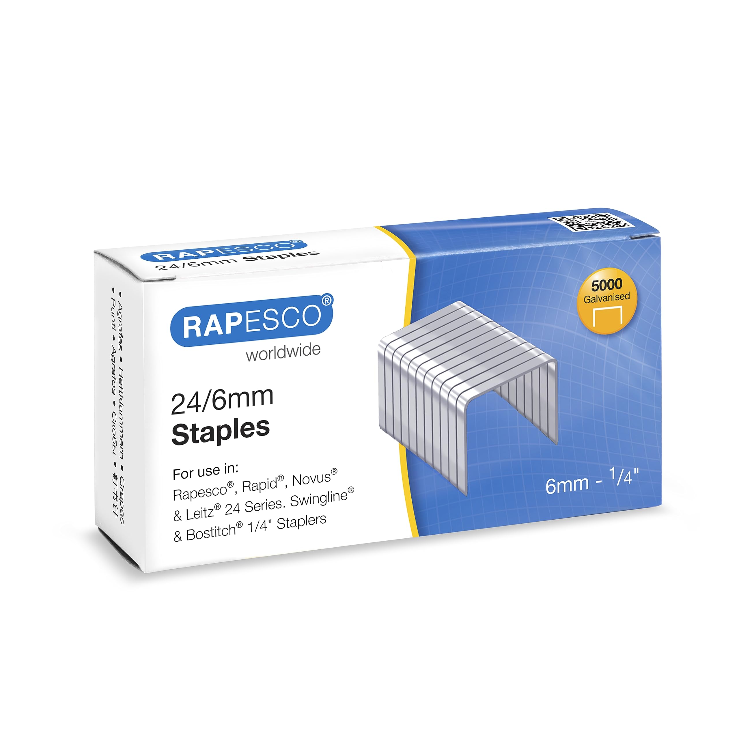 Rapesco S24602Z3 Type 24/6 mm (No.16) Galvanised Staples, Pack of 5000