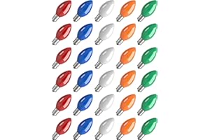 Hobbynors 30-Pack C7 Vintage Tungsten Filament Replacement Bulbs, Opaque Ceramic-Style Multicolor Christmas Light Bulbs, Shatterproof with E12 Base for a Classic Holiday Look