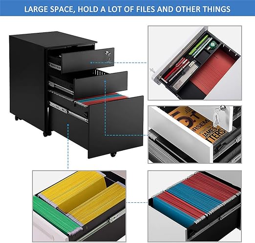 Amazon Com 3 Drawer Mobile Vertical Filing Cabinet Fully Assembled 3 Drawer File Cabinet Mobile Metal Lockable File Cabinet Under Desk Except For 5 Castors Rolling Metal 3 Drawer Vertical Filing Cabinet Black Kitchen