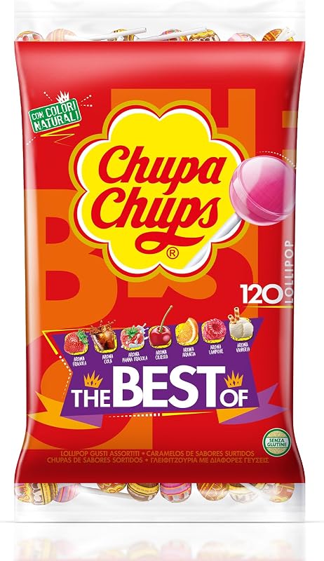 Chupa chups caramel original com bulho, de sabores variados, 120 x 12g