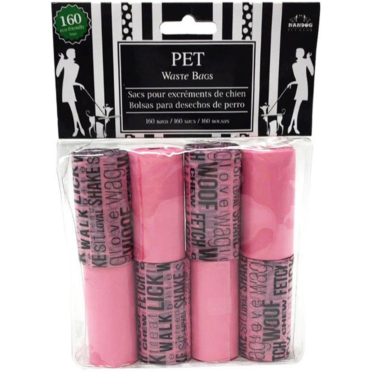 NANDOG Pet Gear Waste Bag Replacements Words, 8 kg, Pink/Black