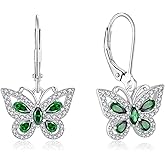Oskani Butterfly Leverback Dangle Earrings for Women 925 Sterling Silver 5A Cubic Zirconia Jewelry for Valentine Mother's Day Birthday Gifts for Her