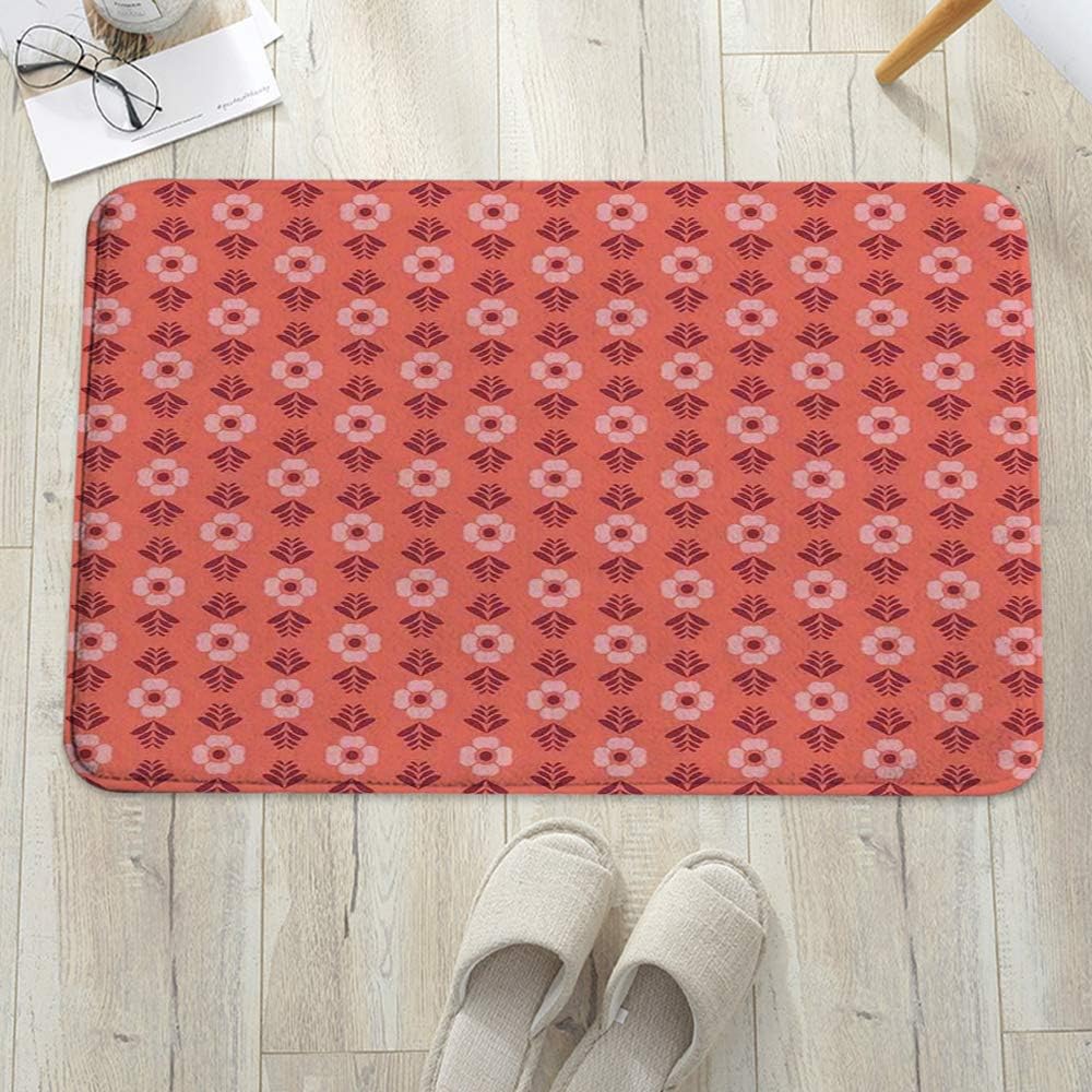 Yuragim Badezimmerteppich Rosa Mit Blumen - Weiche & Rutschfeste Badematte
