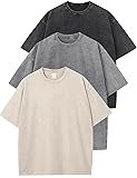 Flygo 3 Pack Men Oversized T Shirts Acid Washed
