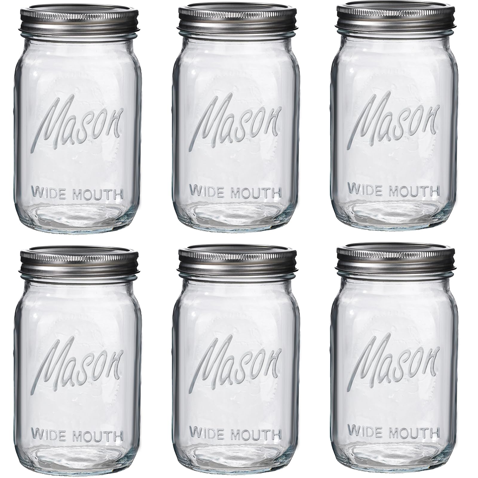 Photo 1 of WELLIFE Wide Mouth Mason Jars, 6 Pack Mason Jars 32 oz for Pickling, Canning, Fermenting and Food Storage, Microwave & Dishwasher Safe
