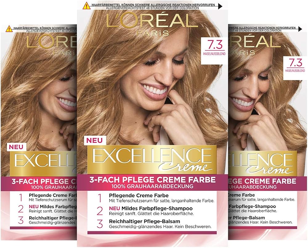 L'Oréal Paris Excellence 7.3 Hazelnut Blonde Triple Care Cream Colour 3 x 268 g