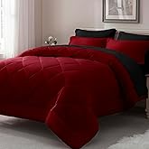 ELNIDO QUEEN® Full Size Bed in a Bag 7 Pieces - Red and Black Bed Comforter Set Full Size, All Season Bedding Sets with Reversible Comforter, Flat Sheet, Fitted Sheet, Pillowcases and Pillow Shams