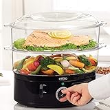 BELLA Two Tier Food Steamer, Healthy, Fast Simultaneous Cooking, Stackable Baskets for Vegetables or Meats, Rice/Grains Tray,