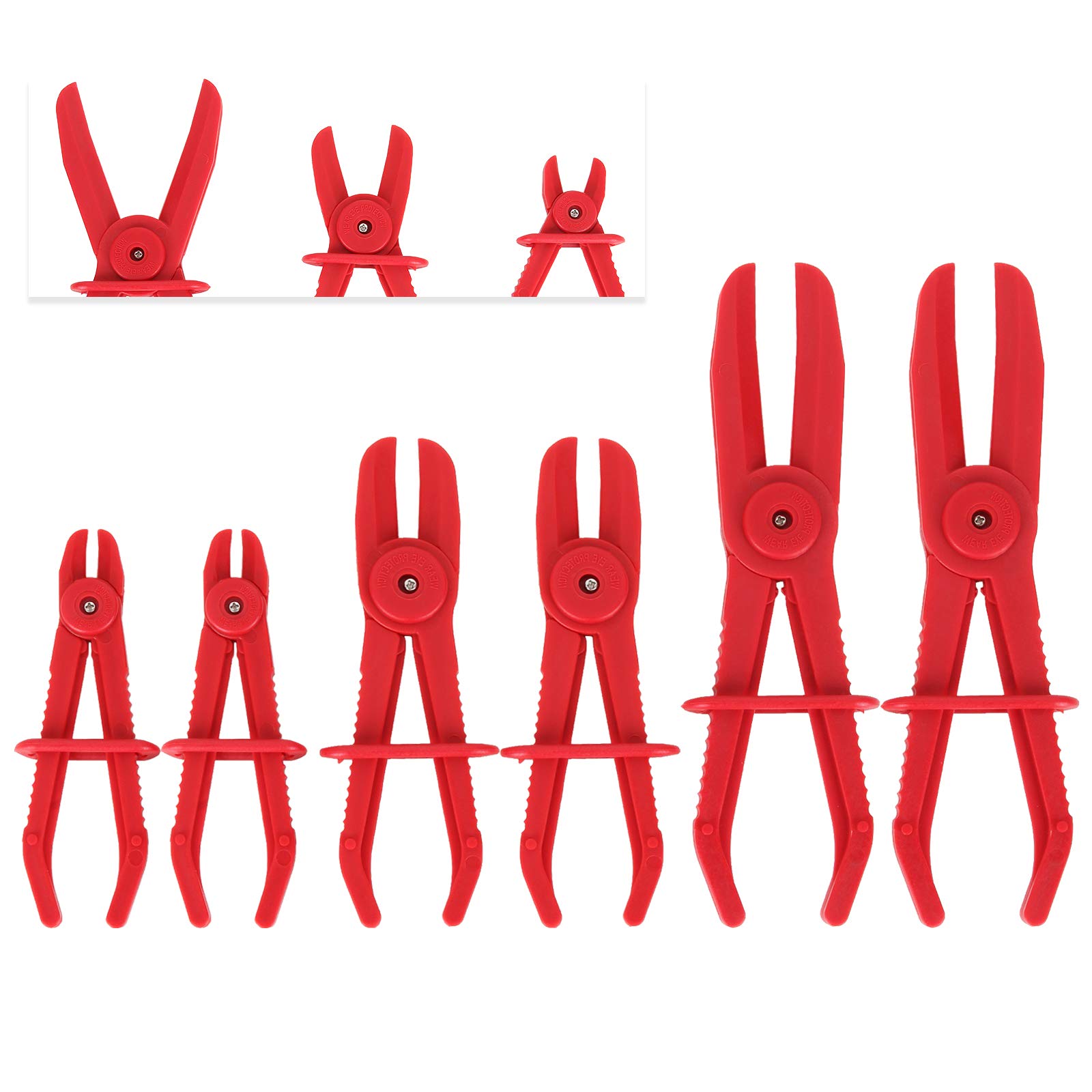 6 Pack Hose Clamp Pliers Set Hose Pinch Tool Brake Line Pinch Pliers Fuel Line Clamps for Brake Hoses, Radiator Hoses, Coolant Hoses, Gas Lines (Red)