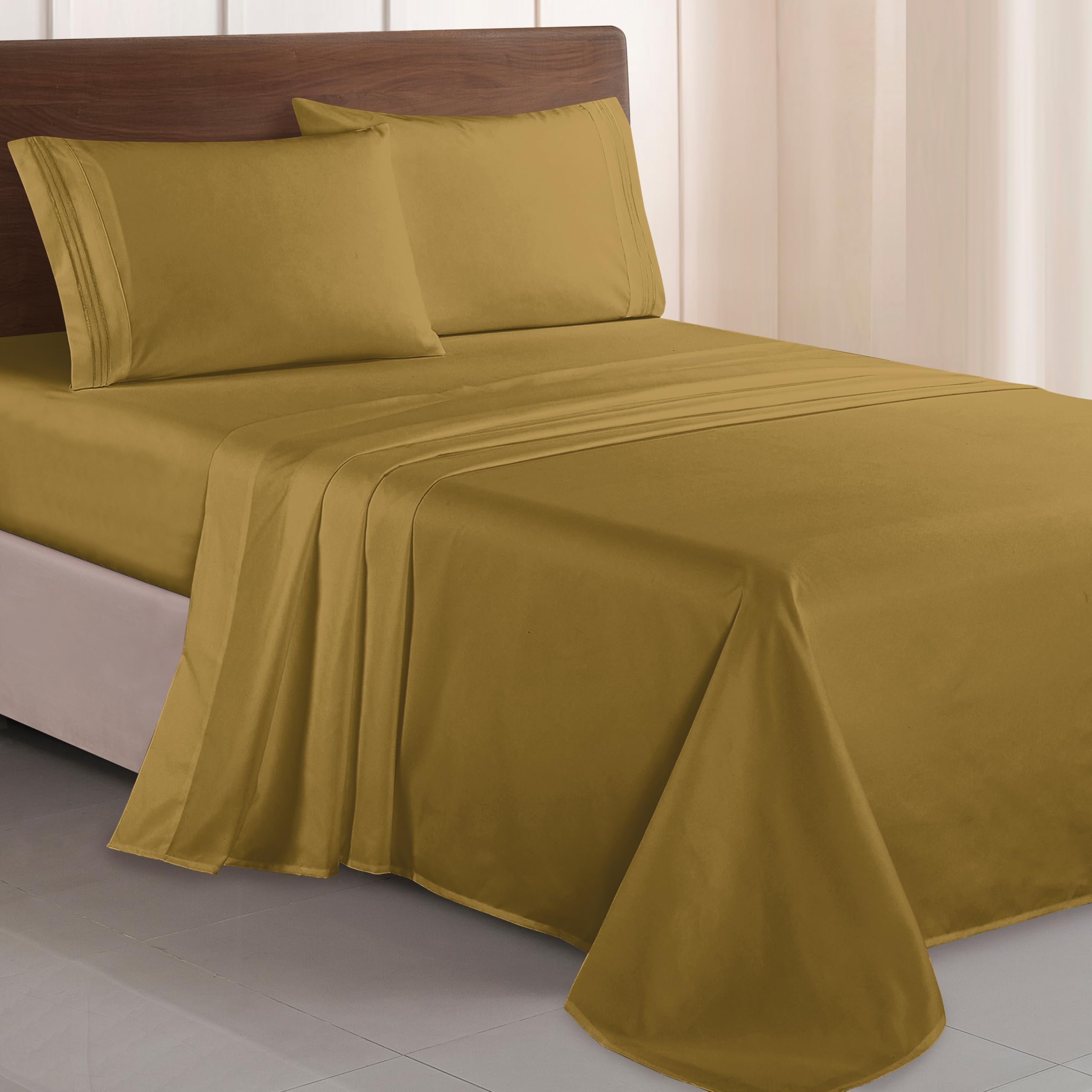 Elegant Comfort Luxurious 1500 Thread Count Egyptian Quality Three Line Embroidered Softest Premium Hotel Quality 4-Piece Bed Sheet Set, Wrinkle and Fade Resistant, King, Bronze