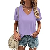 Cosonsen Women's Tops V-Neck Short Sleeve Tshirts Tees Casual Summer Top
