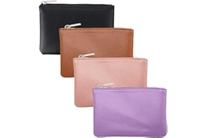 PENGJINYU 4 Pack Leather Zipper Coin Purse, Portable PU Leather Coin Purse,Mini Coin Pocket Pouch Change Holder, Coin Pouch with Zipper for Men Women Headset Credit Card ID Key Lipstick(4 color)