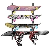 DEYOFA Skateboard Rack Wall Mount – Skateboard Wall Hanger, Snowboard Display Wall Mount, Ski Holder | 4-Floor Skateboard & Ski & Snowboard Storage Rack | Snowboard & Ski Lover Gifts