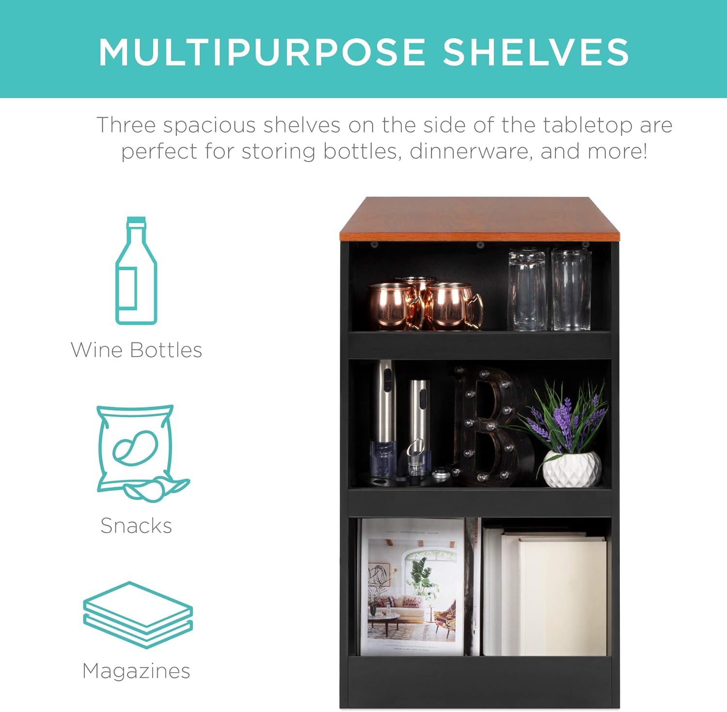 Best Choice Products 3-Piece 36in Wooden Counter Height Dining Table Set for Kitchen, Dining Room w/Storage Shelves, Metal Frame, 2 Barstools - Espresso - Table & Chair Sets