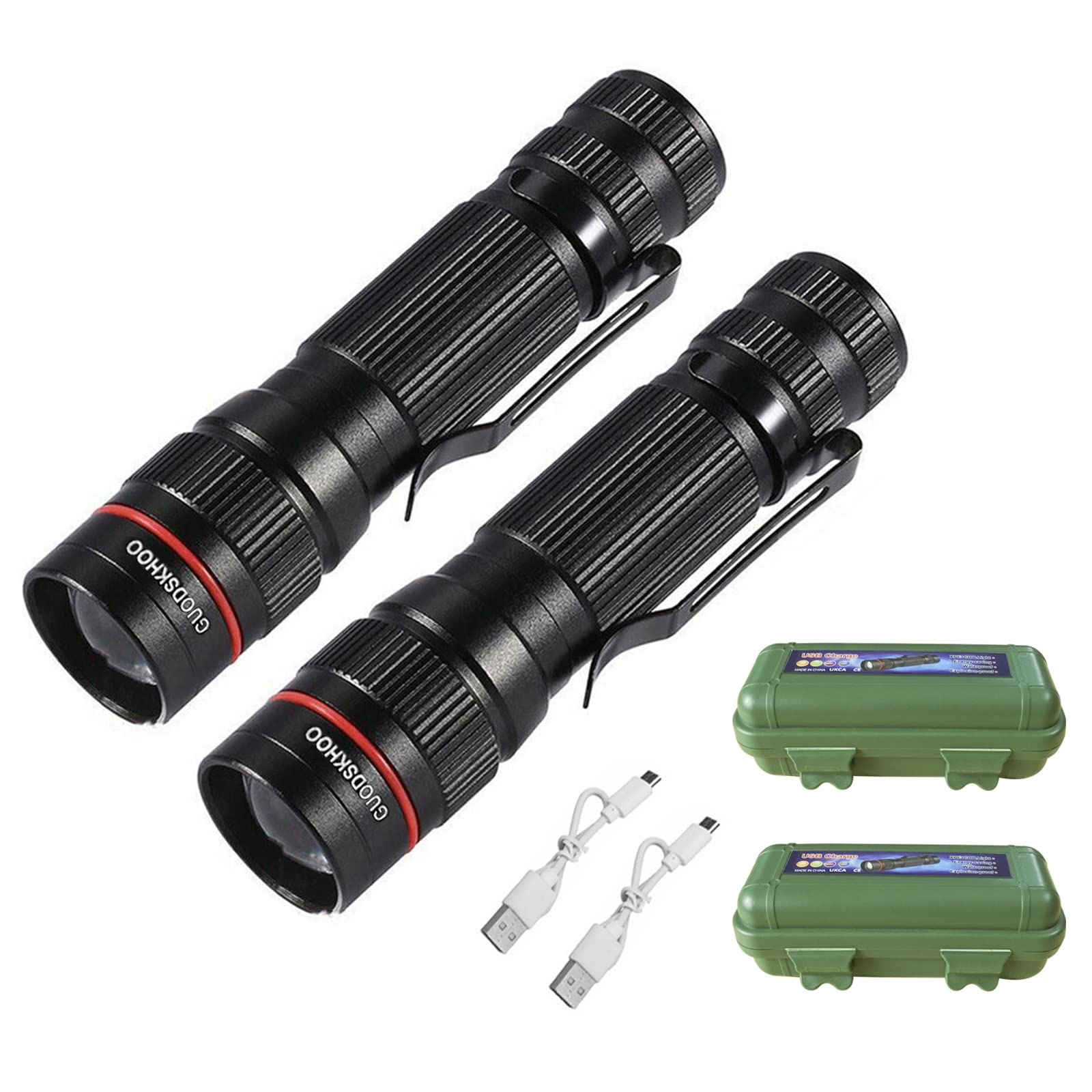 GUODSKHOO Torches Led Super Bright, Tactical Flashlights Rechargeable, Mini Small Pocket Torch High Lumen 3 Modes Handheld Lantern Light for Camping Hiking Fishing Outdoor Activities 2 Pack