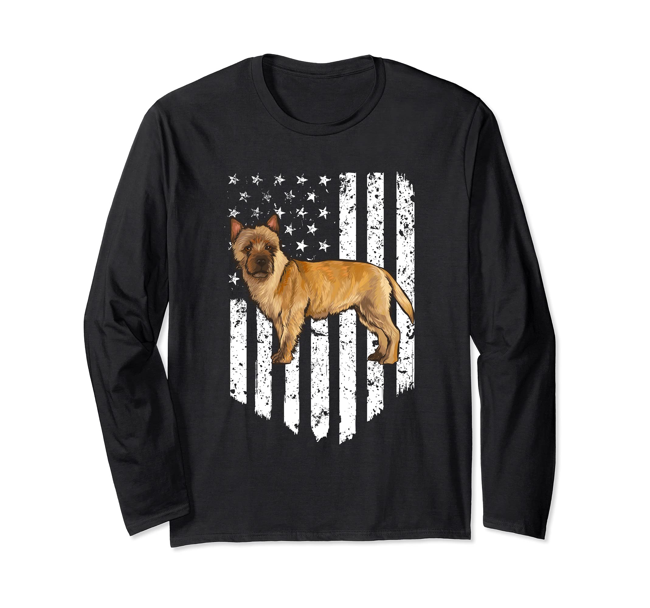 Black White American Flag Cairn Terrier 4th Of July USA Long Sleeve T-Shirt