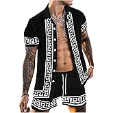 WDIRARA Men's 2 Piece Outfits Short Sleeve Button Down Hawaiian Shirt Shorts Set Vacation Outfits