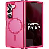 BNAAGO Magnetic Case for Samsung Galaxy Z fold 7 Case, Slim Translucent Matte Phone Cover with Shockproof TPU Frame & Scratch-Resistant PC Back, Strong Magnetic Ring, Hot Pink
