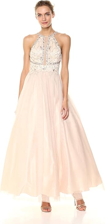 betsy and adam embroidered halter gown