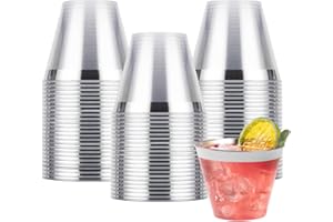 Goodluck 50PCS 9oz Plastic Cups for Party, Disposable Silver Plastic Cups, Cocktail Glasses for Wedding Thanksgiving, Christm