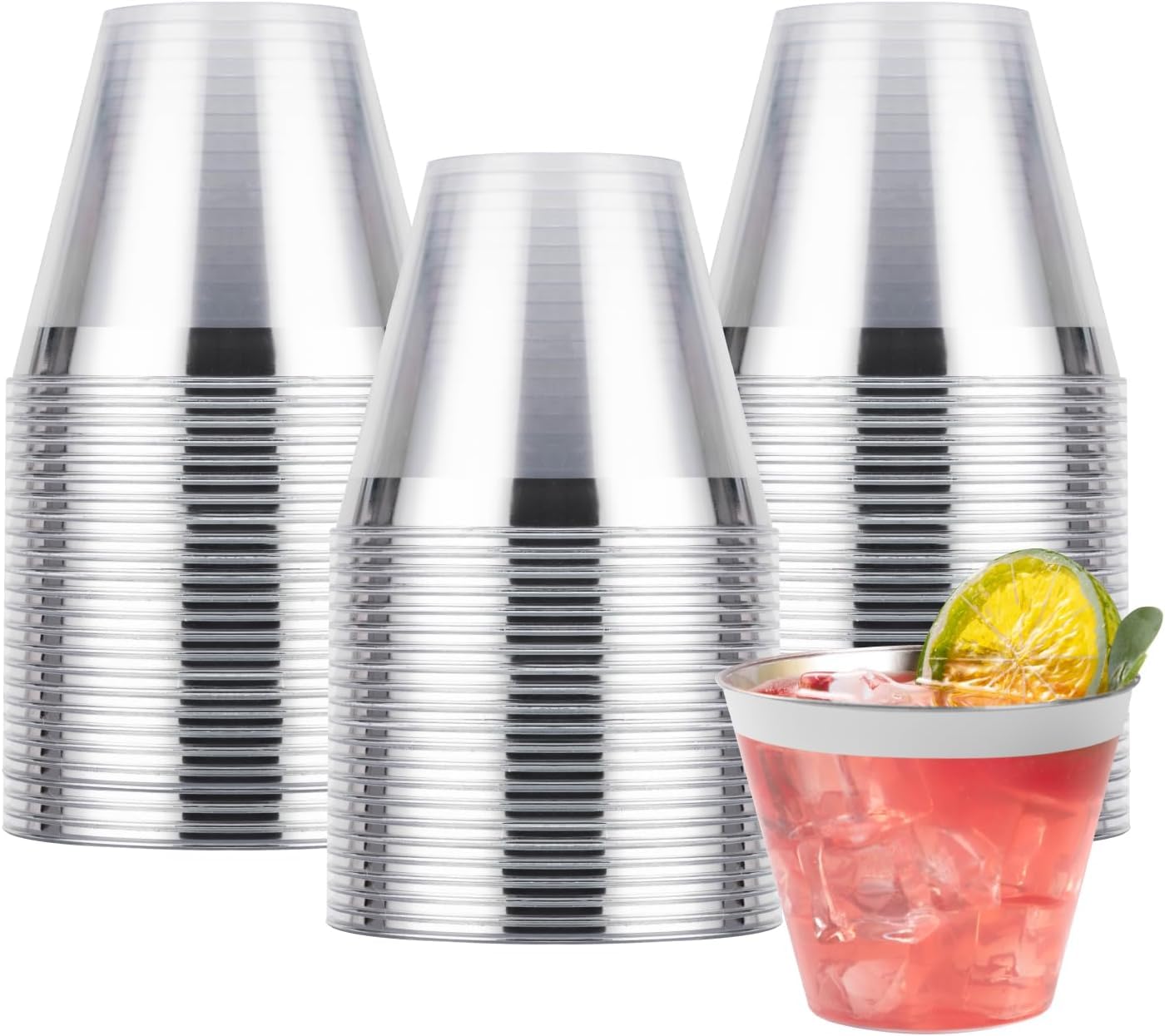 Photo 1 of ***PARTIAL SET*** Goodluck 50PCS 9oz Plastic Cups for Party, Disposable Silver Plastic Cups, Cocktail Glasses for Wedding Thanksgiving, Christmas