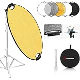 WELLMAKING 32'' Reflector Kit with Tilt Adapter Stand for Studio Outdoor | 80cm 5in1 Light Modifier, Dual 1/4" Handles, Collapsible with Pouch ,High-End Coating Translucent Silver Gold White Black