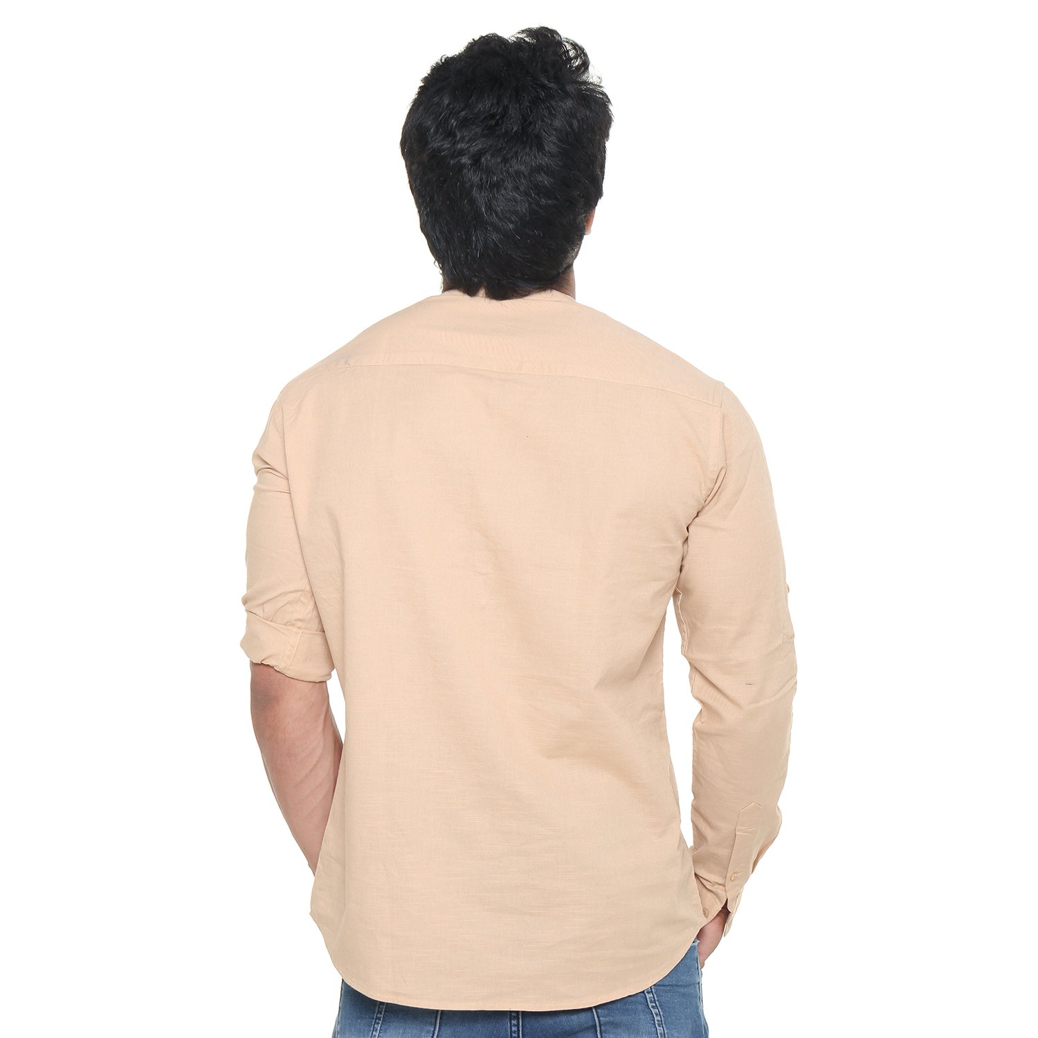 twist men's linen chinese collar short kurta shirt