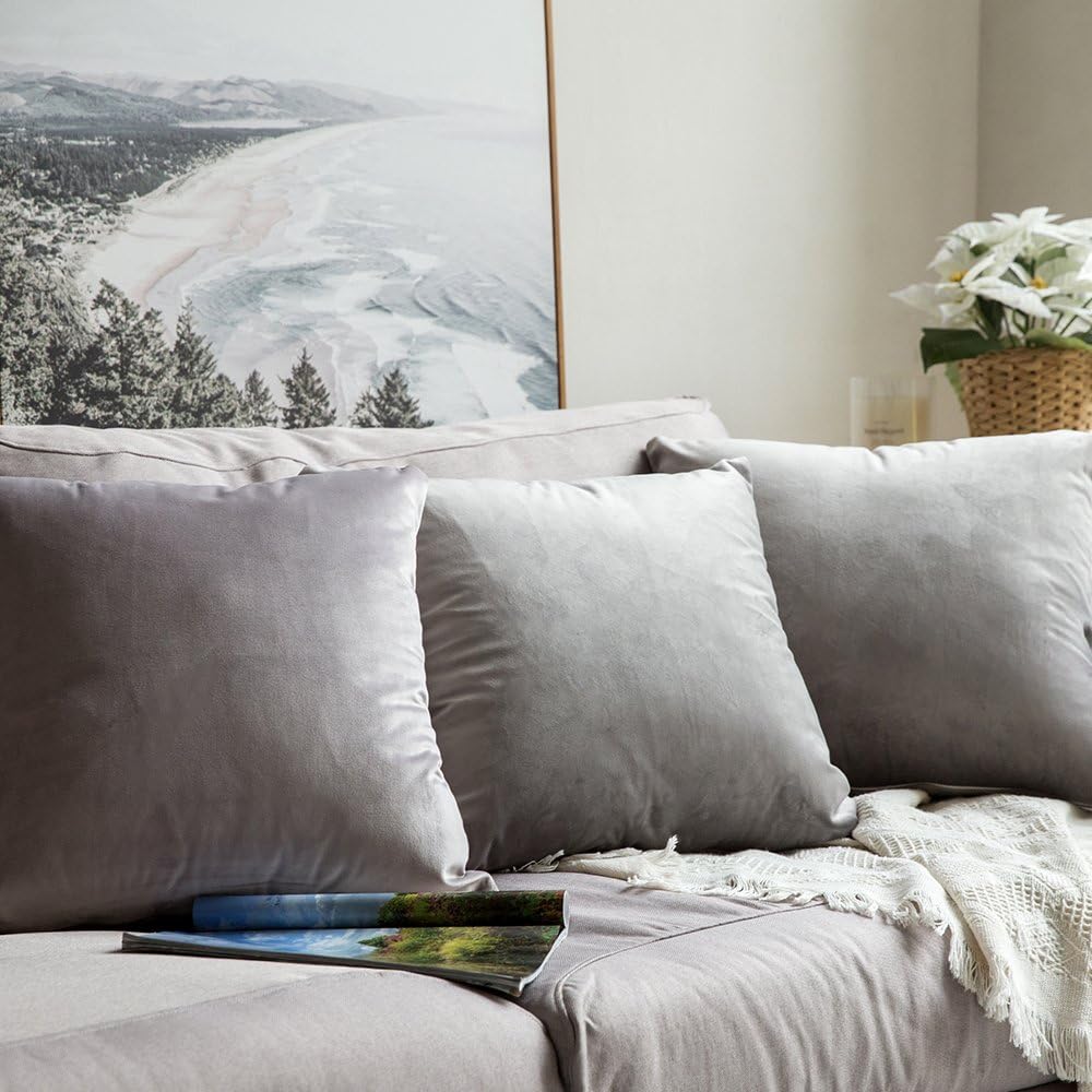 MIULEE Decorative Velvet Cushion Covers 55cm x 55cm/Square Throw Pillowcases for Sofa Bedroom with Invisible Zipper 22x22 Inches Sets of 2 Grey - Image 5