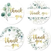 Whaline 1000 Pcs Greenery Thank You Stickers Roll Eucalyptus Gold Foil Thank You Seal Stickers Leaves Self-Adhesive Decals for Wedding Small Business Baby Shower Envelope Card, 4 Designs