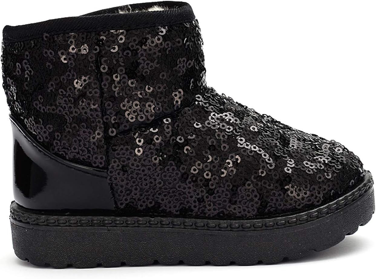  | DADAWEN Boy's Girl's Warm Winter Sequin Waterpoof Outdoor Snow Boots | Snow Boots