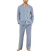 Veseacky Mens Pajamas Set Long Sleeve Soft Pajamas for Men Button Down Sleepwear Pjs Lounge Sets with Pockets S-2XL