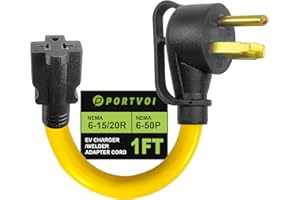 Portvoi NEMA 6-50P to 6-20R/6-15R/5-20R/5-15R Welder Adapter Cord, 10 AWG 250V 50A to 20A/15A Heavy Duty 1FT, ETL Listed