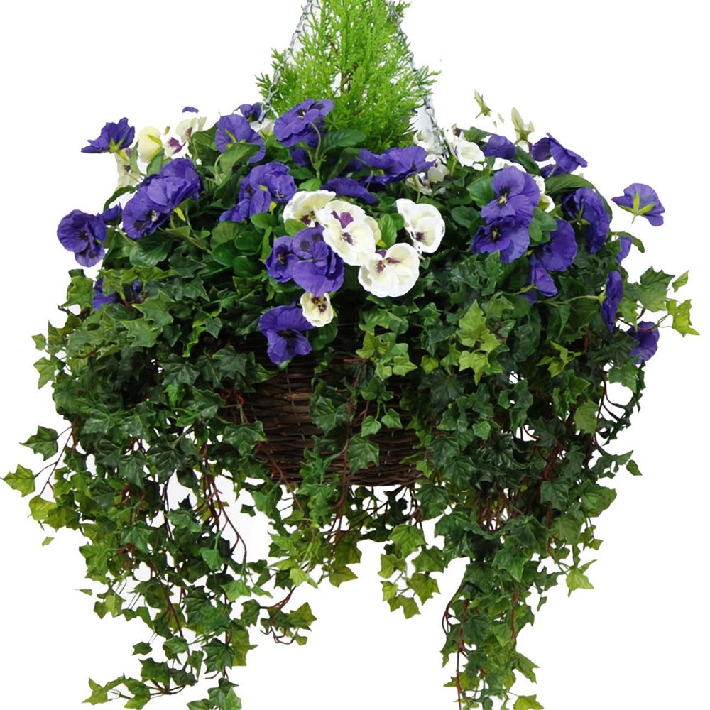GardenersDream® Artificial Pansy Hanging Baskets In Various Colours & Sizes (Large, Purple