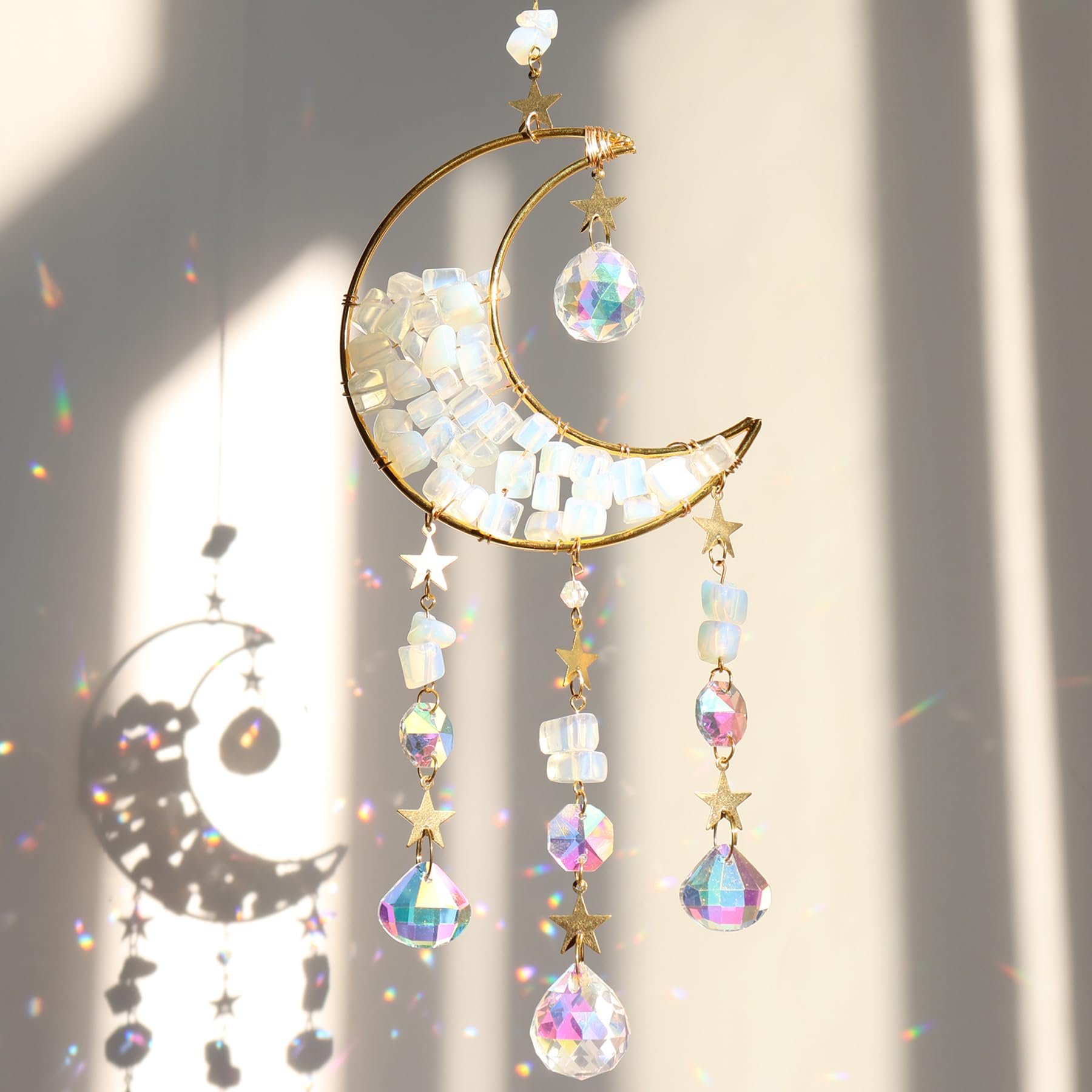 YeahBoom Rainbow Moon Crystal Suncatcher, Hanging Window Decoration, Home Garden Decoration
