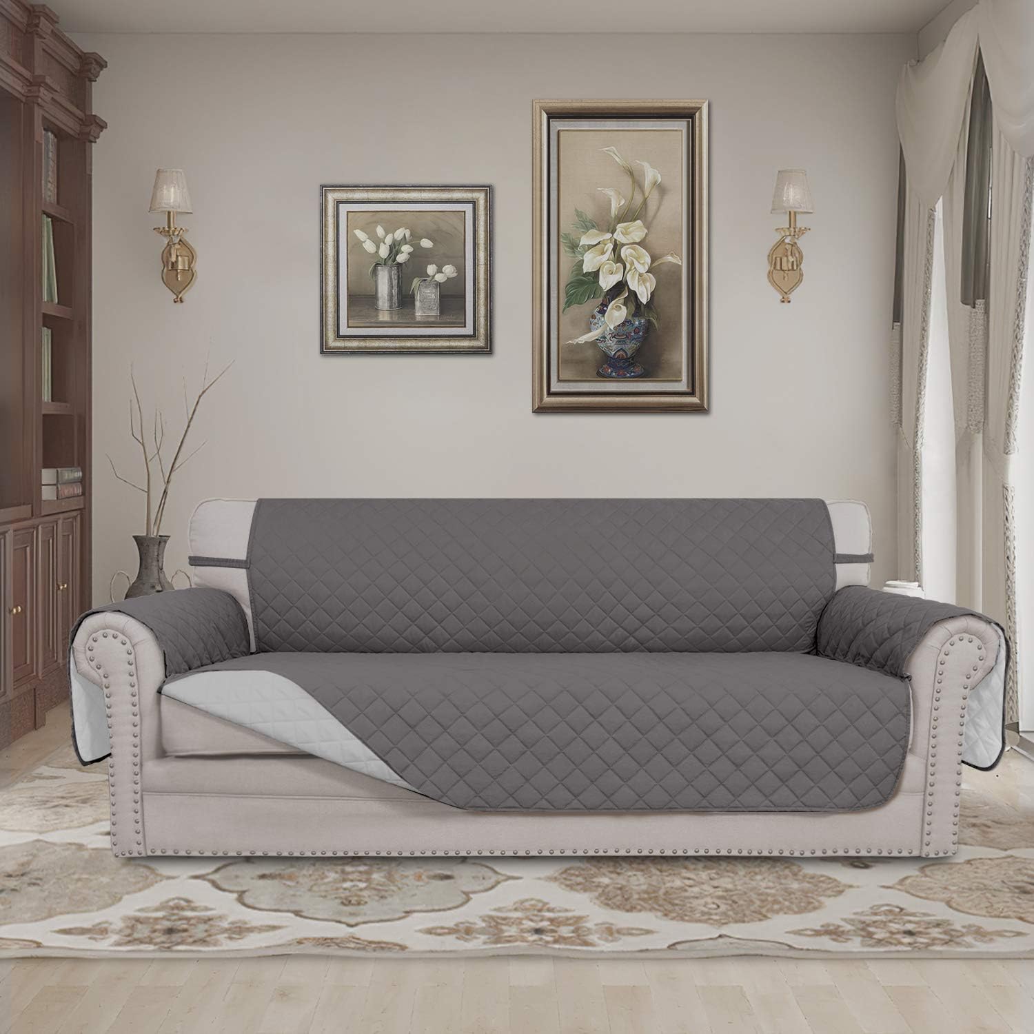 Easy-Going Sofa Slipcover Reversible Sofa Cover Water Resistant Couch Cover Furniture Protector with Elastic Straps for Pets Kids Children Dog Cat(Sofa, Gray/Light Gray): Kitchen & Dining
