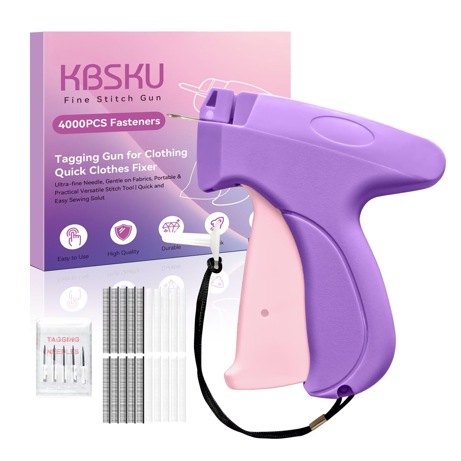 Photo 1 of KBSKU Upgraded Stitch Gun for Clothes - Tagging Gun for Quick Clothing Fixer Tool with 6 fine Needles/2000 Black & 2000 White Fasteners, Handy Stitch Kit for Clothing, Label Tags & DIY Crafts (Purple)