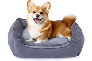Makigued Rectangle Dog Bed for Medium Size Dog with Removable Washable Cover Pet Bed with Bolster Sides Non-Slip Bottom Pet Sofa Waterproof Lining Durable Pet Cuddler, Dark Grey, 25x 20x 6.7 in