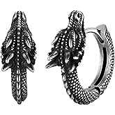 U7 Dragon Earrings Stainless Steel/18K Gold/Black/S925 Sterling Silver Hoop Earrings for Men Women, Personalized Punk Rock Huggie Earrings, Hypoallergenic