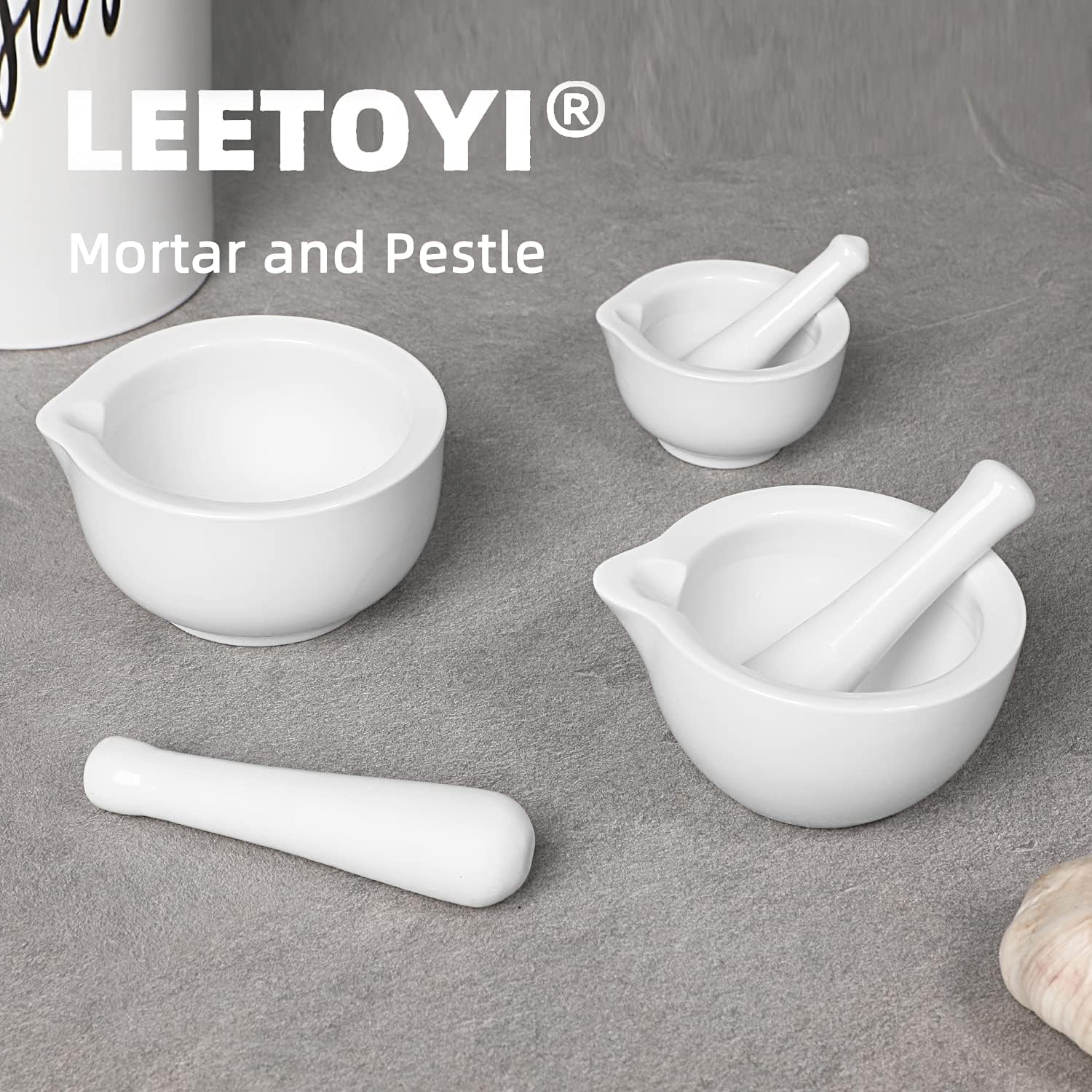 LEETOYI Porcelain Mortar and Pestle, Ceramic Herb Grinder Pill Crusher Set (4.2-inch): Kitchen & Dining