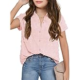 Haloumoning Girls Button Down Shirts Short Sleeve Kids Casual Chiffon Blouse Summer Tops T-Shirt