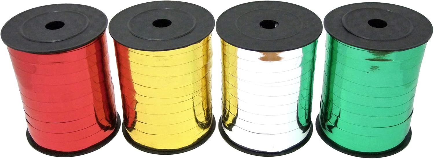 Xmas Ribbon - Christmas Ribbon Set of 4 Rolls Silver Red Green Gold Curling Ribbons Thin for Holiday Wrapping & Decoration: Health & Personal Care