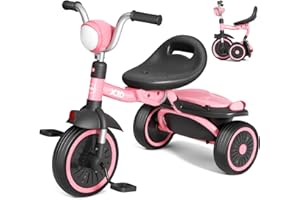 XJD Toddler Tricycle, Foldable Toddler Bike with Pedals, Tricycle for 2-5 Year Olds, Adjustable Comfortable Seat, Christmas Birthday Gifts for 1-5 Years Old Boys and Girls (Pink)