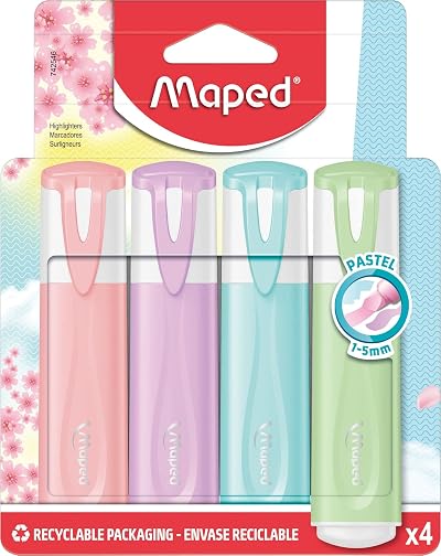 Maped Pastel Highlighters Assorted Colours Pack of 4